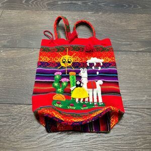 Embroidered Llama Peruvian Small Backpack